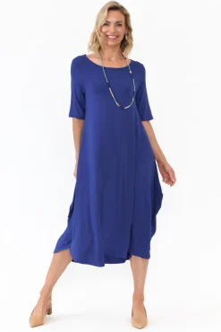 Below Knee Dresses<Tani Cobalt Micro Modal Tri Drape Dress