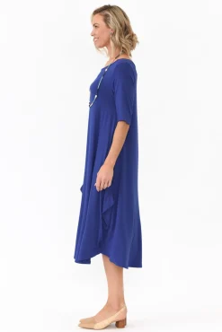 Below Knee Dresses<Tani Cobalt Micro Modal Tri Drape Dress