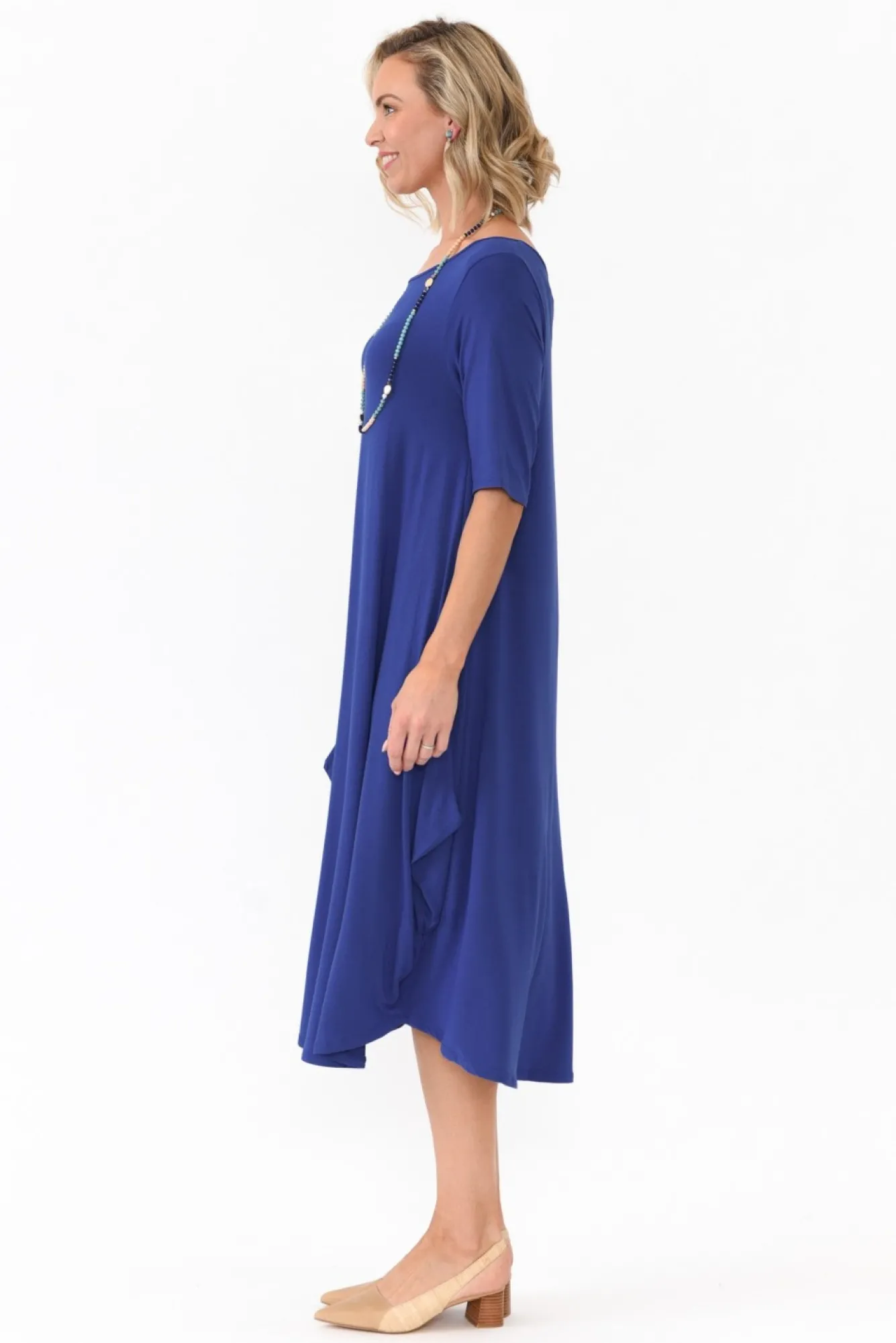 Below Knee Dresses<Tani Cobalt Micro Modal Tri Drape Dress