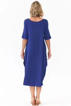 Below Knee Dresses<Tani Cobalt Micro Modal Tri Drape Dress