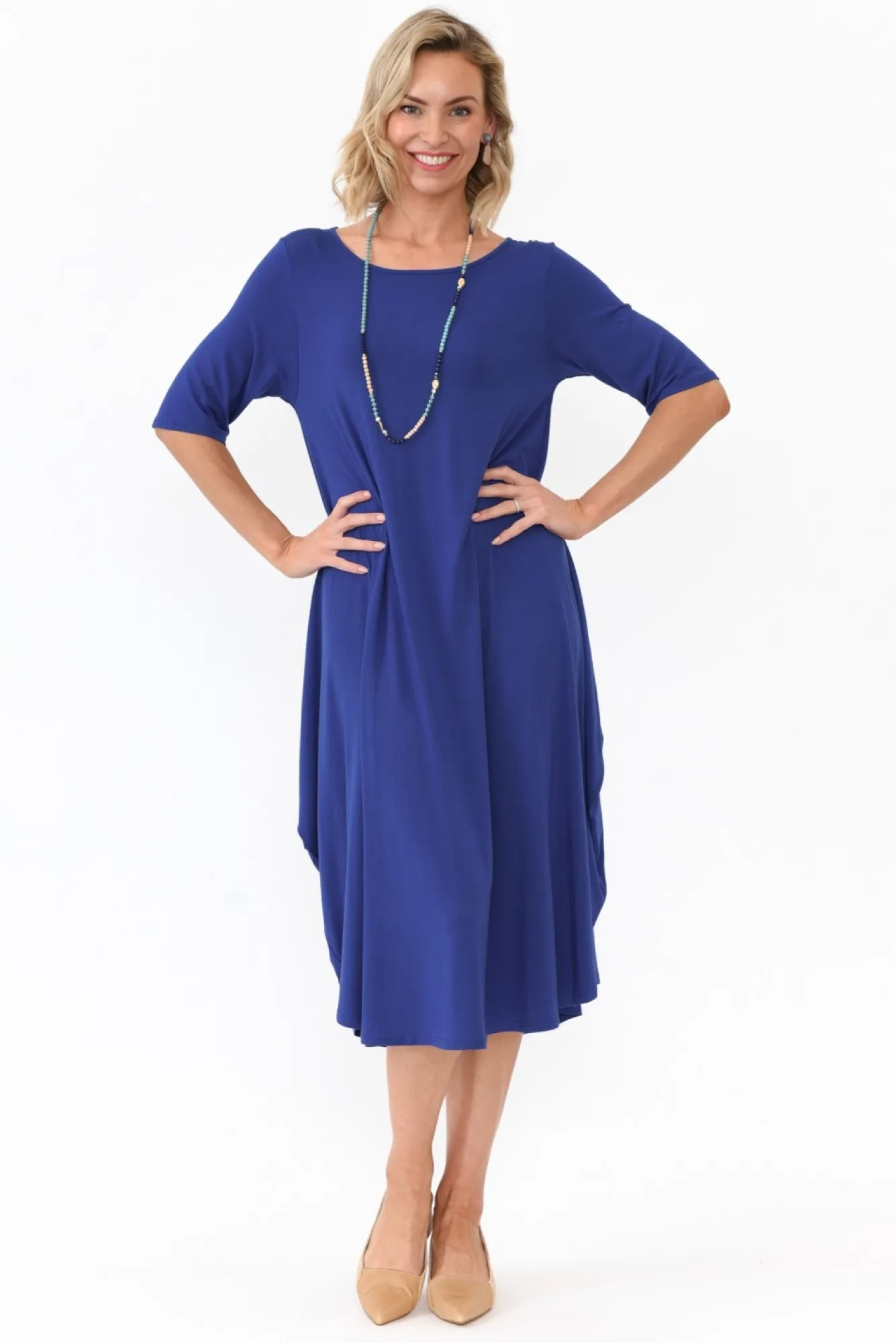 Below Knee Dresses<Tani Cobalt Micro Modal Tri Drape Dress