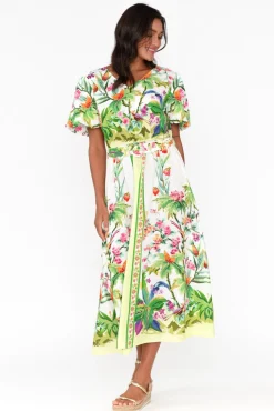 Cotton Dresses<Hammock u0026 Vine Cobana Green Tropical Cotton Belted Dress
