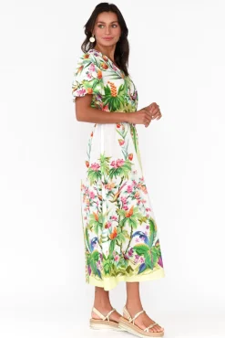 Cotton Dresses<Hammock u0026 Vine Cobana Green Tropical Cotton Belted Dress