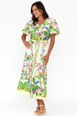 Cotton Dresses<Hammock u0026 Vine Cobana Green Tropical Cotton Belted Dress
