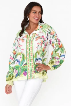 Cotton Tops<Hammock u0026 Vine Cobana Green Tropical Cotton Shirt