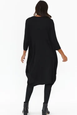 Below Knee Dresses<Cali and Co Coco Black Sleeved Dress