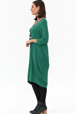 Below Knee Dresses<Cali and Co Coco Green Sleeved Dress