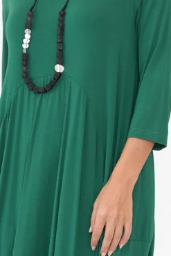 Below Knee Dresses<Cali and Co Coco Green Sleeved Dress