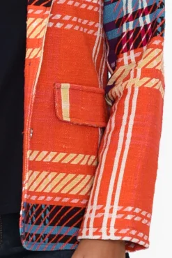 Jackets<Orientique Colby Blue Tartan Cotton Blazer