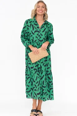 Cotton Dresses<Namastai Colby Green Sketch Cotton Button Dress