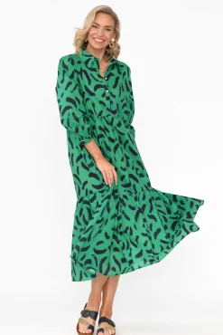 Cotton Dresses<Namastai Colby Green Sketch Cotton Button Dress