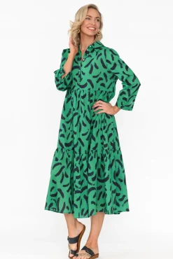 Cotton Dresses<Namastai Colby Green Sketch Cotton Button Dress