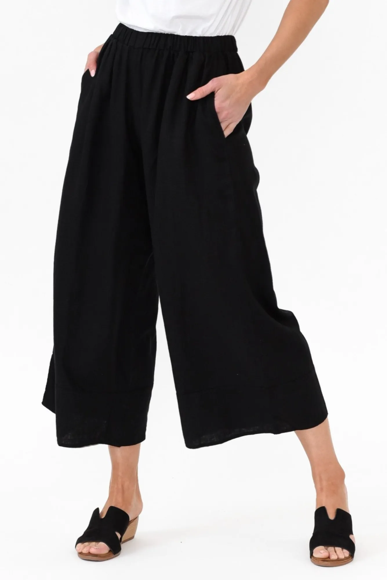 Pants<Cali and Co Colleen Black Linen Wide Leg Pant