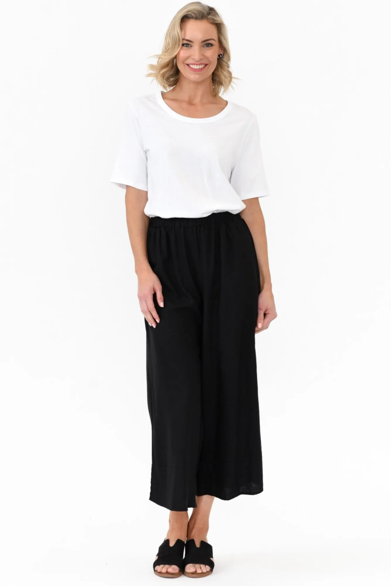 Pants<Cali and Co Colleen Black Linen Wide Leg Pant