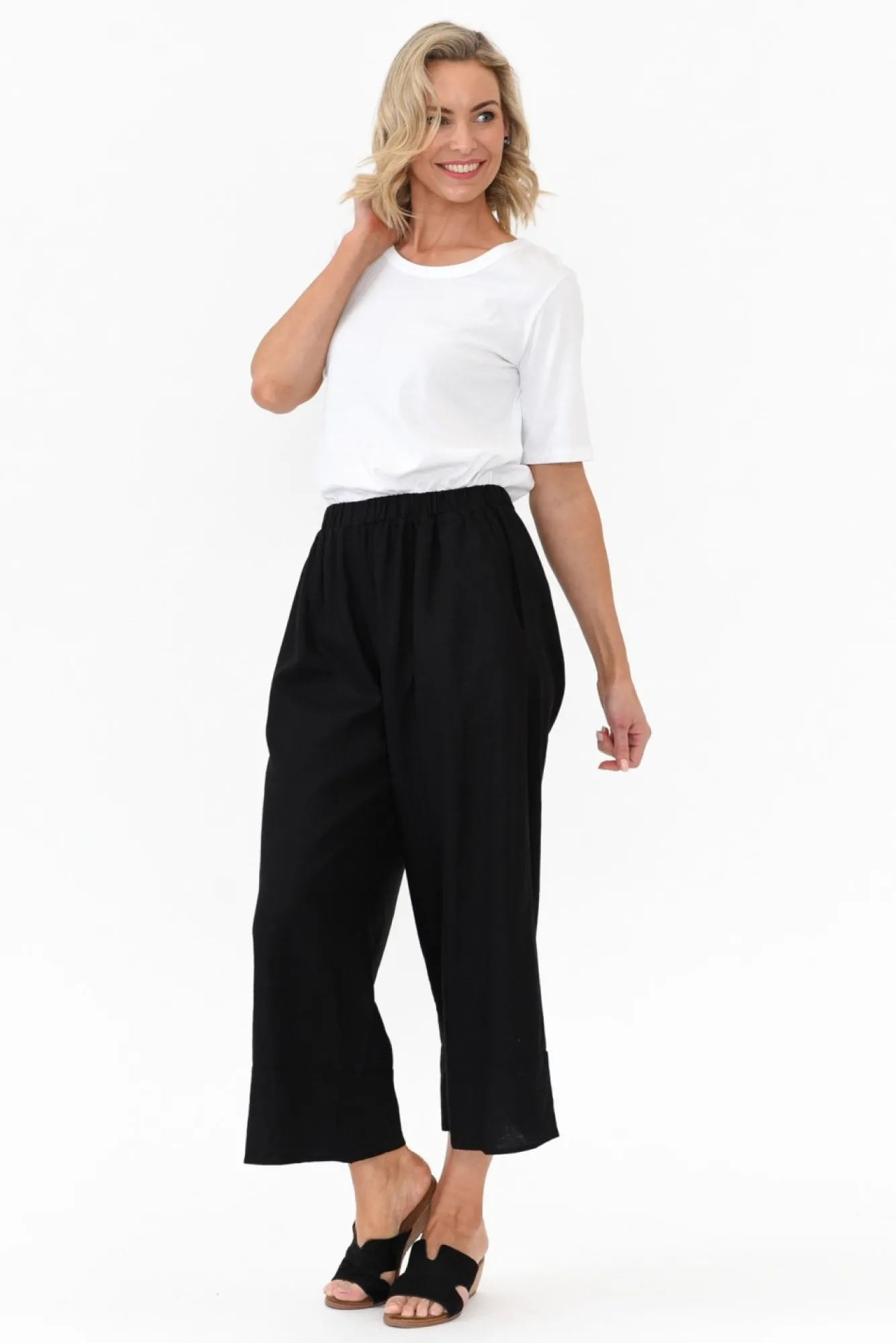 Pants<Cali and Co Colleen Black Linen Wide Leg Pant