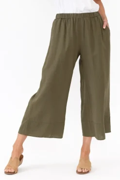 Pants<Cali and Co Colleen Khaki Linen Wide Leg Pant