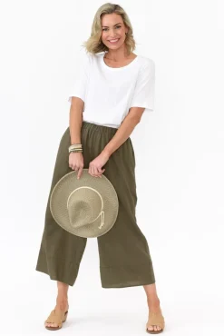 Pants<Cali and Co Colleen Khaki Linen Wide Leg Pant