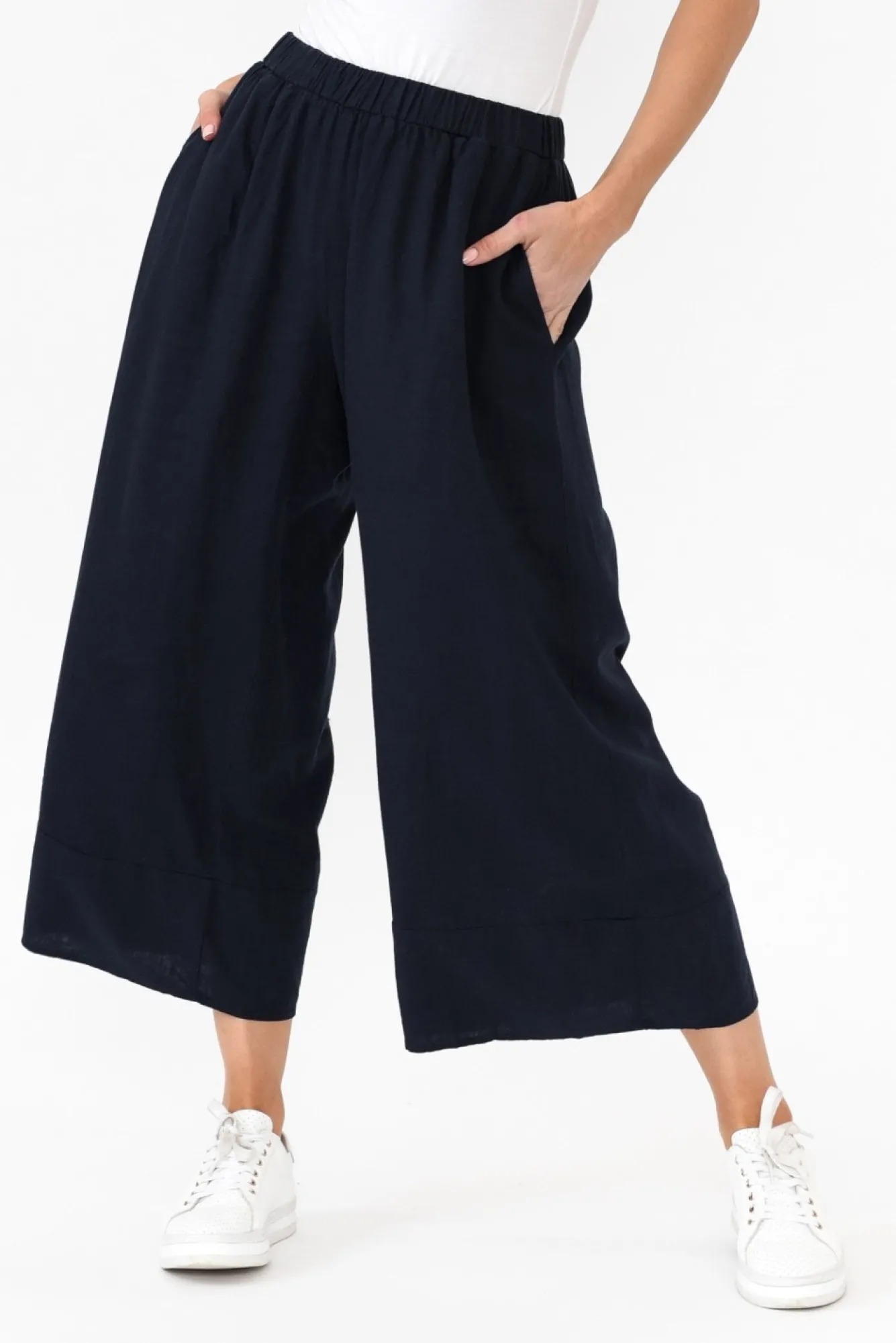 Pants<Cali and Co Colleen Navy Linen Wide Leg Pant