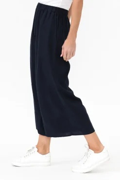 Pants<Cali and Co Colleen Navy Linen Wide Leg Pant