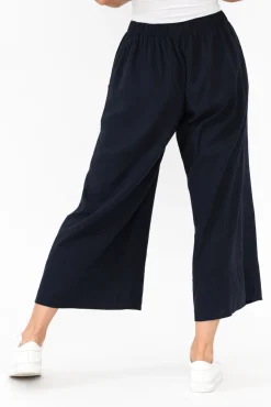 Pants<Cali and Co Colleen Navy Linen Wide Leg Pant
