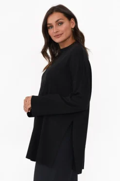 Knitwear<Tirelli Collins Black Wool Blend Split Hem Jumper