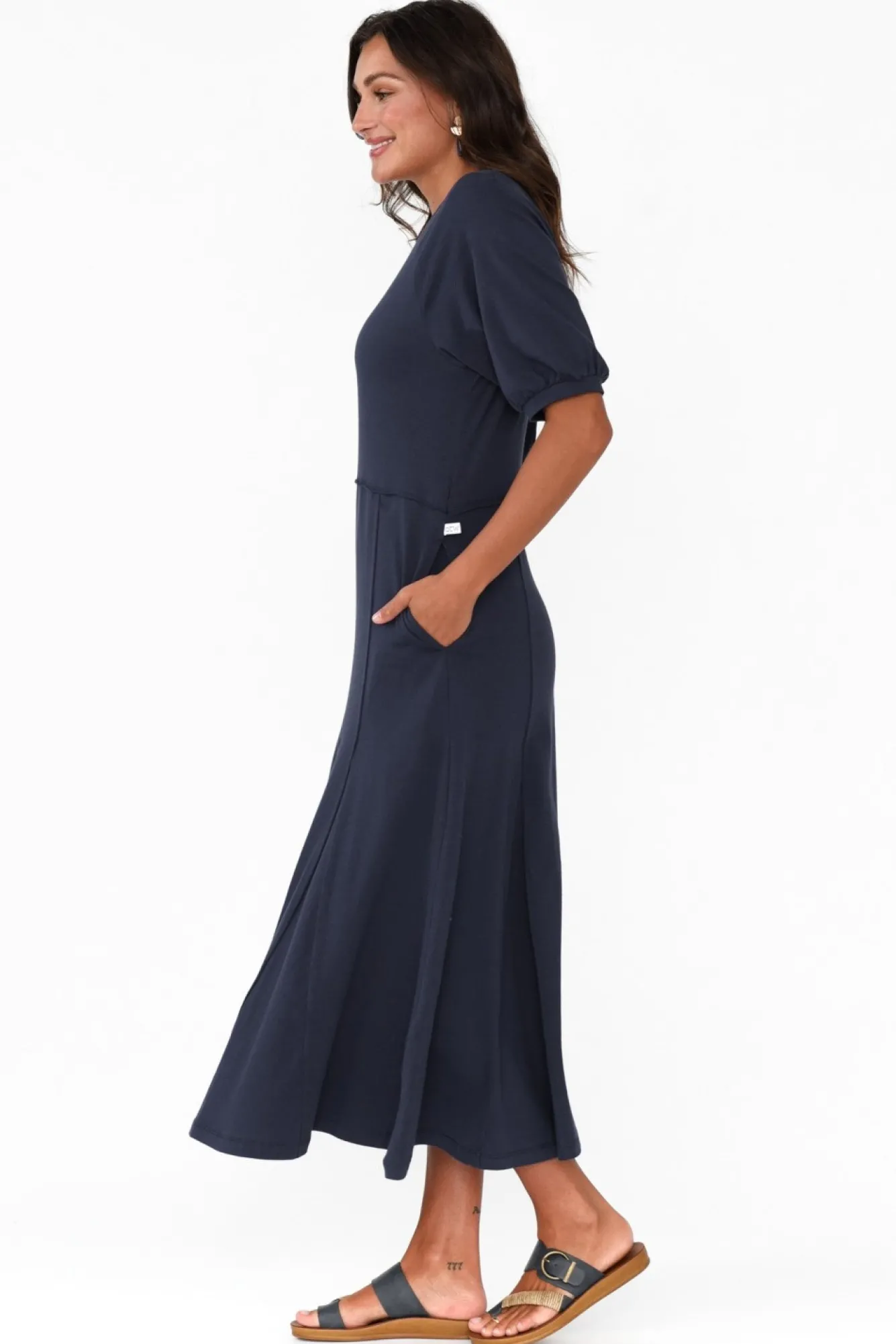Midi Dresses<One Ten Willow Colorado Navy Cotton Maxi Dress