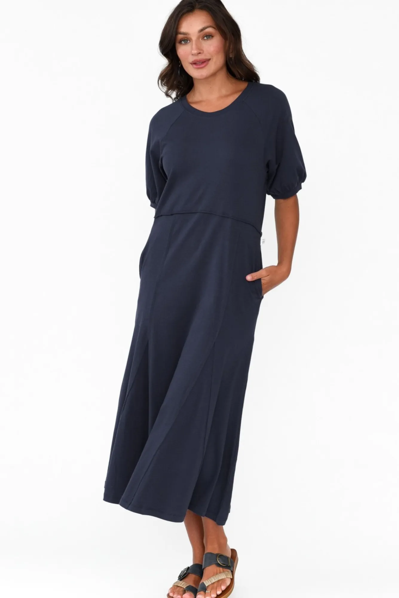 Midi Dresses<One Ten Willow Colorado Navy Cotton Maxi Dress