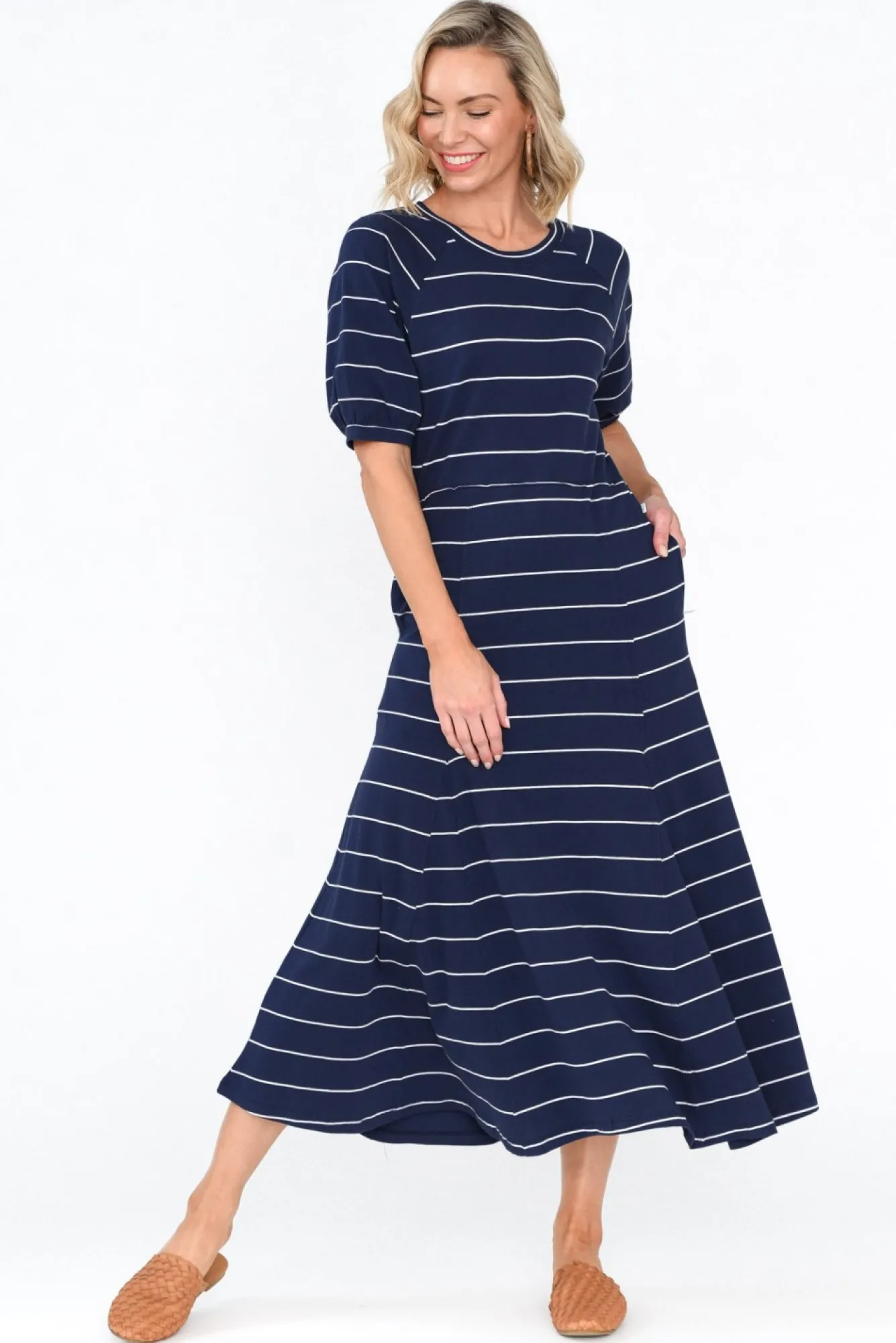 Cotton Dresses<One Ten Willow Colorado Navy Pinstripe Cotton Maxi Dress