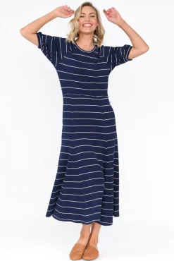 Cotton Dresses<One Ten Willow Colorado Navy Pinstripe Cotton Maxi Dress