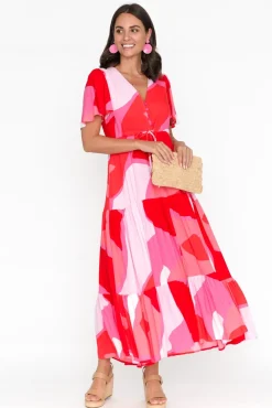 Maxi Dresses<Silver Wishes Cooper Red Abstract Tier Dress