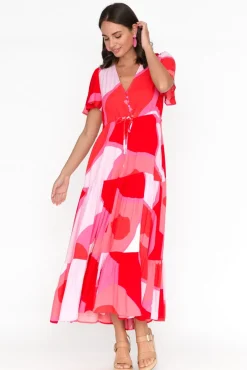 Maxi Dresses<Silver Wishes Cooper Red Abstract Tier Dress