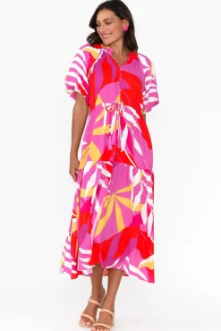 Midi Dresses<Silver Wishes Coraline Pink Tropical Split Dress