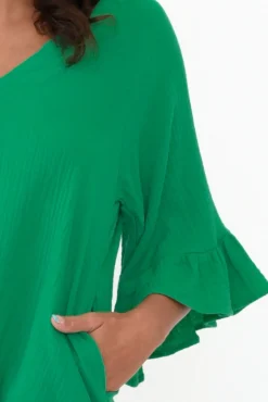 Cotton Tops<Hourglass Corey Green Crinkle Cotton Frill Top