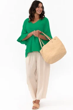 Cotton Tops<Hourglass Corey Green Crinkle Cotton Frill Top