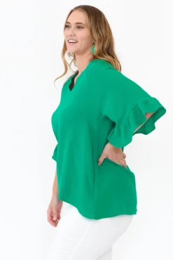 Cotton Tops<Hourglass Corey Green Crinkle Cotton Frill Top