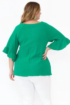 Cotton Tops<Hourglass Corey Green Crinkle Cotton Frill Top
