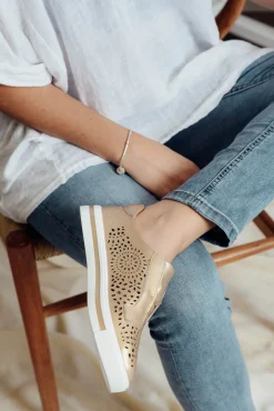 Leather Sneakers<Bay Lane Cortina Champagne Slip On Shoe