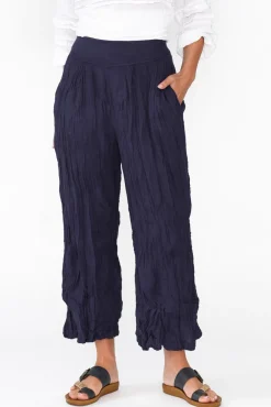 Pants<Namastai Costello Navy Crinkle Cotton Pant