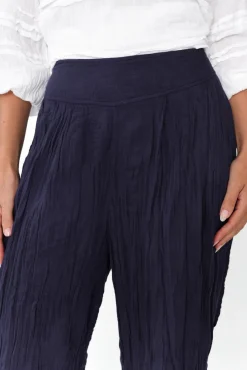 Pants<Namastai Costello Navy Crinkle Cotton Pant