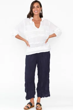 Pants<Namastai Costello Navy Crinkle Cotton Pant