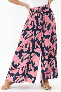 Pants<Silver Wishes Cotswold Navy Abstract Wide Leg Pant