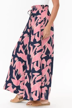 Pants<Silver Wishes Cotswold Navy Abstract Wide Leg Pant
