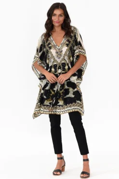 Above Knee Dresses<Fashion Spectrum Cougar Brown Drawstring Silk Kaftan