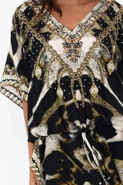 Above Knee Dresses<Fashion Spectrum Cougar Brown Drawstring Silk Kaftan