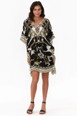 Above Knee Dresses<Fashion Spectrum Cougar Brown Drawstring Silk Kaftan