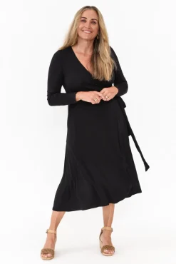 Bamboo Dresses<Bamboo Villa Courtney Black Bamboo Wrap Dress
