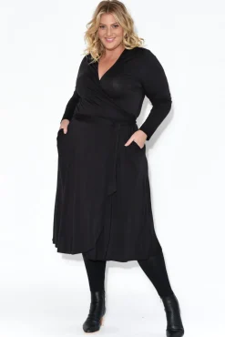 Bamboo Dresses<Bamboo Villa Courtney Black Bamboo Wrap Dress
