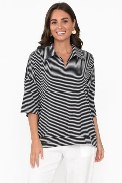 Sleeved Tops<Bamboo Whispers Cressida Navy Stripe Bamboo Top