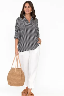 Sleeved Tops<Bamboo Whispers Cressida Navy Stripe Bamboo Top