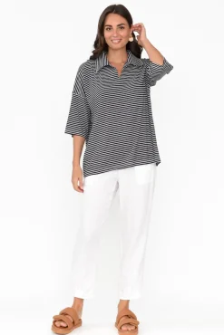 Sleeved Tops<Bamboo Whispers Cressida Navy Stripe Bamboo Top